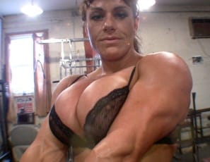 “Today we’re going to do some chest,” bodybuilder Big Tinah says, flexing her impressive pecs and biceps before benching in the SheMuscle® gym, first with her bra, then without it, then moving to flys and fondling herself. You’ll like the extreme pecs close-up, the posing, and the panty-level view.<br />
